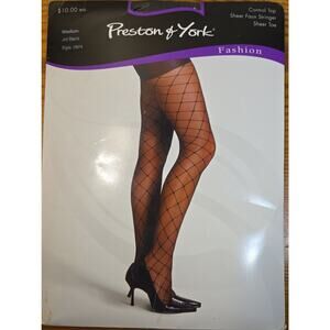 LOT Preston & York Black Fashion Pantyhose Sheer & Small Faux Stringer Size MED